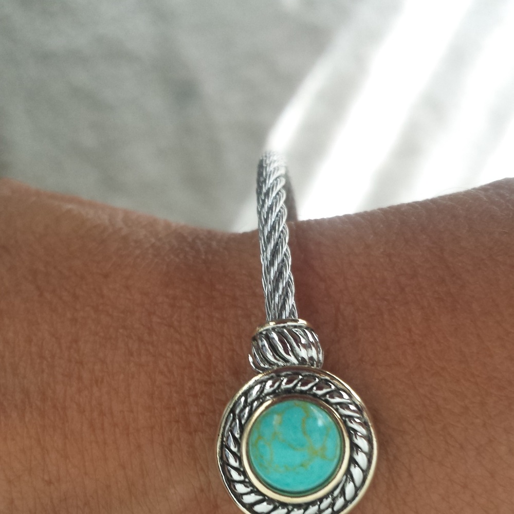Rhodium Plated Bracelet,Round CZ TURQUOISE